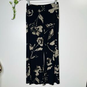 Joseph Ribkoff Black Tan Floral Wide Leg Flowy Pants